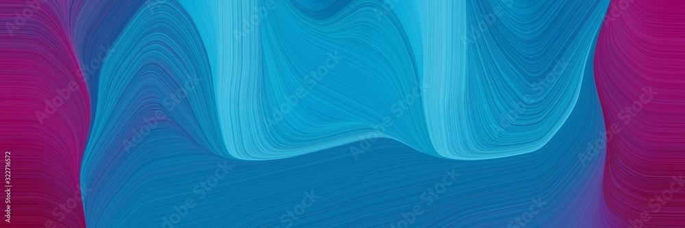Poster surreal designed horizontal banner with strong blue, purple and dark pink colors. fluid curved flowi