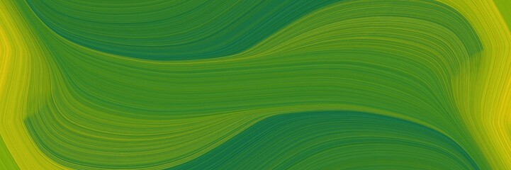 artistic designed horizontal banner with forest green, golden rod and olive drab colors. fluid curved lines with dynamic flowing waves and curves