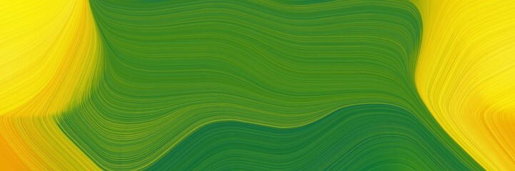 artistic horizontal banner with forest green, tangerine yellow and olive drab colors. fluid curved flowing waves and curves