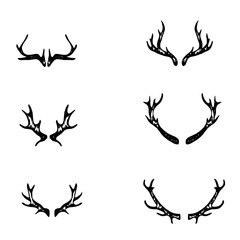 Obraz premium Horns and Antlers Silhouette Isolated on White Background Vector Set