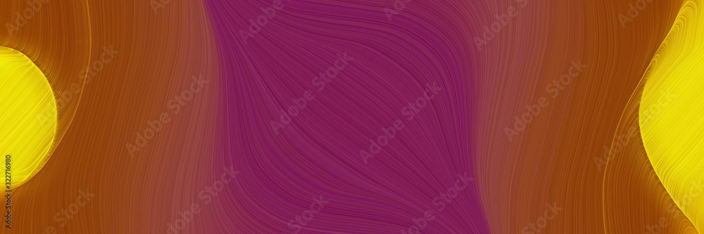 Poster surreal horizontal header with dark moderate pink, brown and tangerine yellow colors. fluid curved lines with dynamic flowing waves and curves