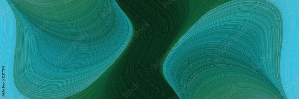 Poster moving horizontal header with teal, teal green and medium turquoise colors. fluid curved lines with dynamic flowing waves and curves