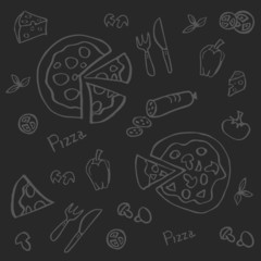 set of pizza and food drawings