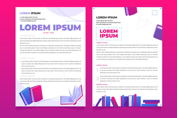 Vector design of leaflet, flyer, booklet or poster with illustration of books. Template for corporate info sheet, education brochure for library or bookstore, business pamphlet layout