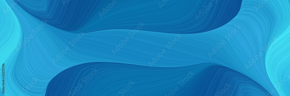 Poster dynamic designed horizontal banner with strong blue, turquoise and dodger blue colors. fluid curved 