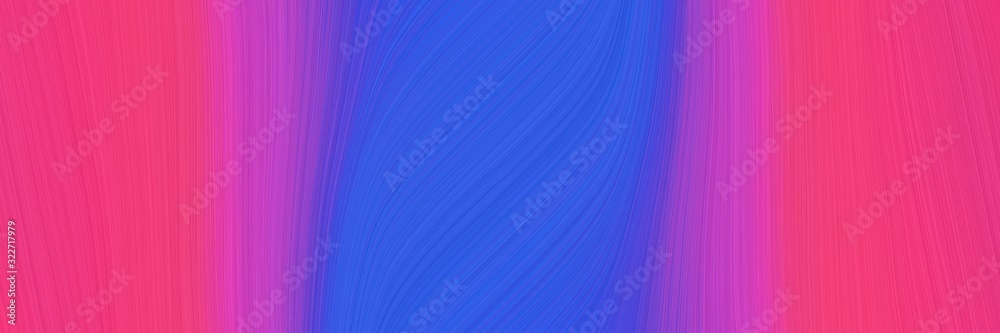 Poster moving designed horizontal banner with mulberry , royal blue and moderate pink colors. fluid curved lines with dynamic flowing waves and curves