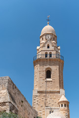 Fototapeta premium Bell Tower at Dormition Abbey on Mount Zion in Jerusalem, Israel