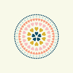 Heart circular pattern design. Pretty colourful vector illustration.