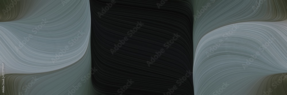 Poster decorative designed horizontal header with dim gray, black and light slate gray colors. fluid curved flowing waves and curves