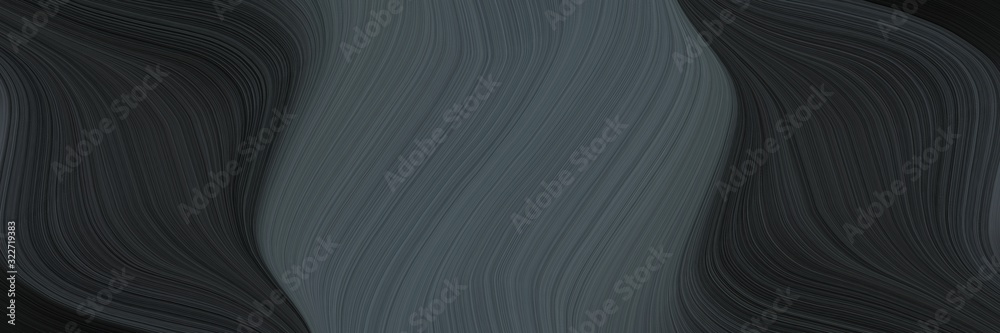 Poster surreal horizontal banner with very dark blue, dim gray and dark slate gray colors. fluid curved flo