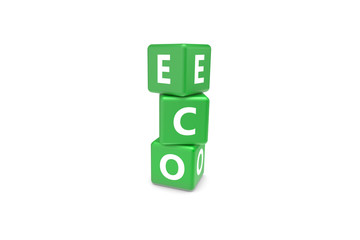 3D Rendering Eco Text on Green Square Boxes