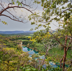 aerial view,incredibly beautiful fabulous magical landscape with the waterfall in (EL SALTO-EL MECO) san luis potosi Mexico