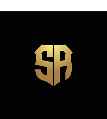 SA logo monogram with gold colors and shield shape design template - obrazy, fototapety, plakaty