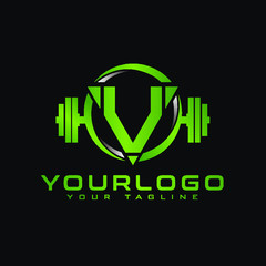 U Initial letter fitness logo in triangle shape combined with dumbbell