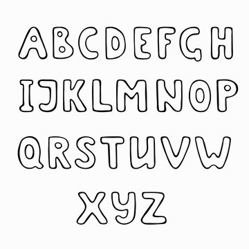 Simple hand-drawn alphabet. Comic book style outline letters. Typographic minimalistic font for posters, invitations, logo. Stock vector isolated lettering elements on a transparent background.