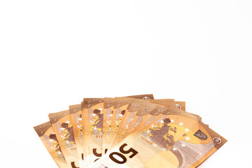 Fototapeta premium Some 50 euro banknotes isolated on white background