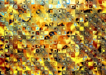 Panele Szklane Podświetlane  Abstrakcyjny wzór szachy niebieski i złoty, złota mozaika.