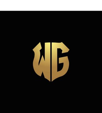 WG logo monogram with gold colors and shield shape design template