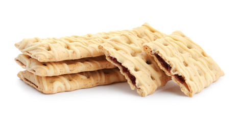 Tasty cookies with filling isolated on white