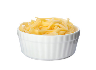 Bowl with grated cheese isolated on white