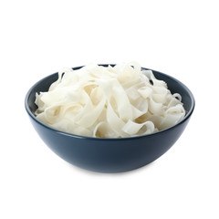 Bowl with rice noodles isolated on white