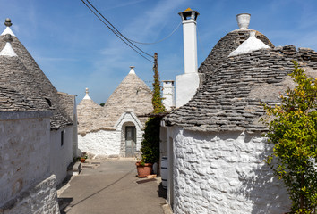 Trulli village in Alberobello, Italy. The style of construction is specific to the Murge area of...