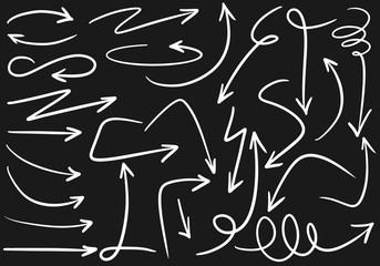 hand drawn arrows vector with doodle style isolated on black background for business element or decorative design.