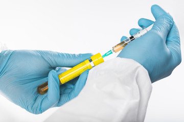 Close-up syringe with medical treatment