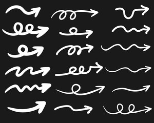 hand drawn arrows vector with doodle style isolated on black background for business element or decorative design.