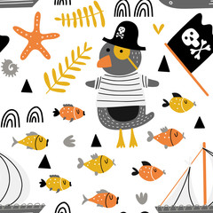 Children seamless pattern penguin pirate