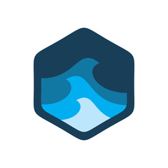 blue hexagon color wave logo design