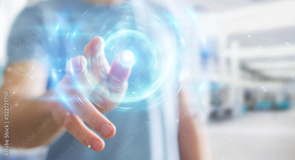 Wall mural businessman creating new futuristic energy power source 3d rendering
