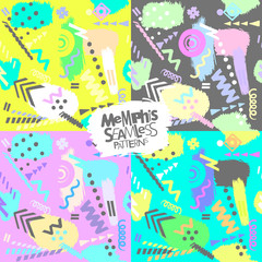 Memphis style seamless patterns set