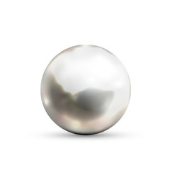 Realistic glossy metal sphere with glares and reflection isolated on white
