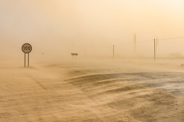 Sandstorm near Swakopmund in Namibia in Africa.