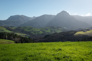 Obraz premium Panorama of Goierri with Txindoki mountain as background, Basque Country, Spain