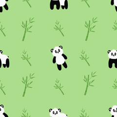 Naklejka premium Seamless pattern with cute cartoon panda and bamboo. Vector illustration.