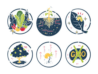 hand drawn organic farm icon set.