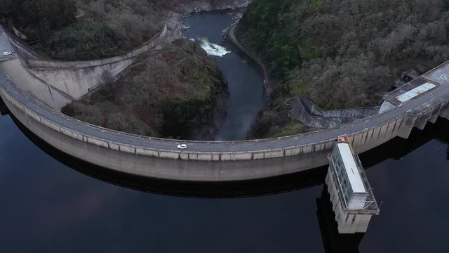 Vehicle Driving Over Reservoir Bridge in Pesqueiras Spain