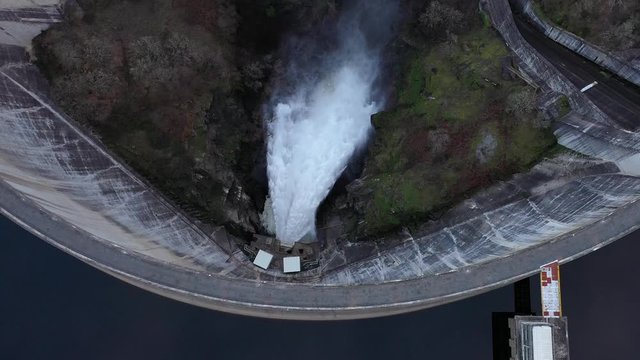 Incredible Overhead Aerial View Hydraulic Power Plant Reservoir