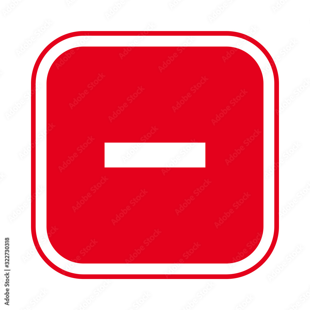 Poster square red minus sign icon, button. flat remove, negative symbol isolated on a white background. eps