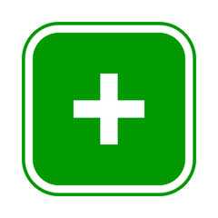 Square green plus sign icon, button. Flat add, positive symbol isolated on a white background. EPS10 vector file