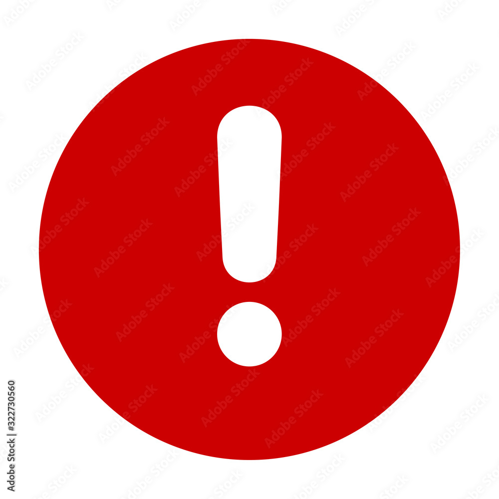 Poster Flat round red exclamation point icon, button. Attention symbol isolated on a white background. EPS10 vector file