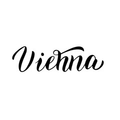 Vienna text handwritten word. Travel agency typography banner. Souvenir, magnet, t-shirt, poster design. Vector eps 10.