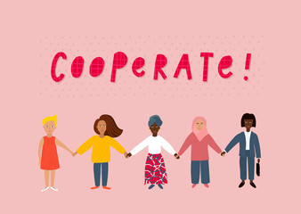 Girl Woman cooperate character illustration