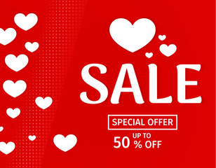 Valentines day sale Design, Beautiful Background banner template. Vector illustration for poster design, website , card, coupons, promotional material.