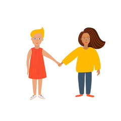 Girl Woman holding hands character illustration