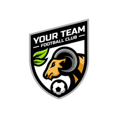 Goat head logo for the Football team logo. vector illustration. With a combination of shields badge