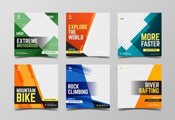 Extreme sport social media post template. Adventure, mountain climbing and motocross banner © envastudio