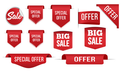 Price tags . Ribbon and tag sale banners. Spesial offers. 3d Labels And Badges isolated vector collection